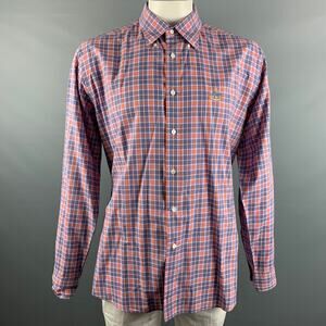 FACONNABLE Size XXL purple Orange Checkered Cotton Long Sleeve Shirt